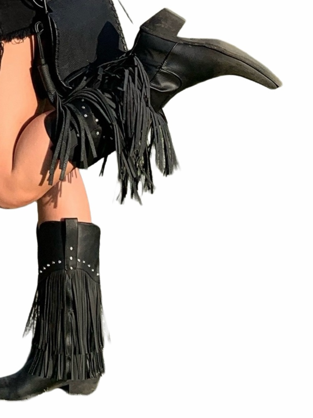 Black Fringe Western Cowboy Boots - Women - Picture 5 of 5